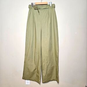 NWT Pretty Little Thing 100% Cotton Pleated Wide Leg Olive Green Pants Size 14